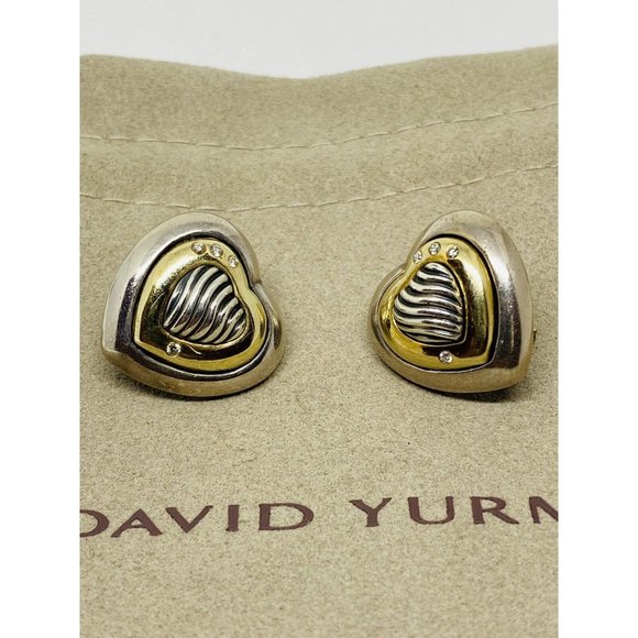 COPY - David Yurman Thoroughbred Diamond Heart 18K & Sterling Silver Cable Earr… - Picture 7 of 8